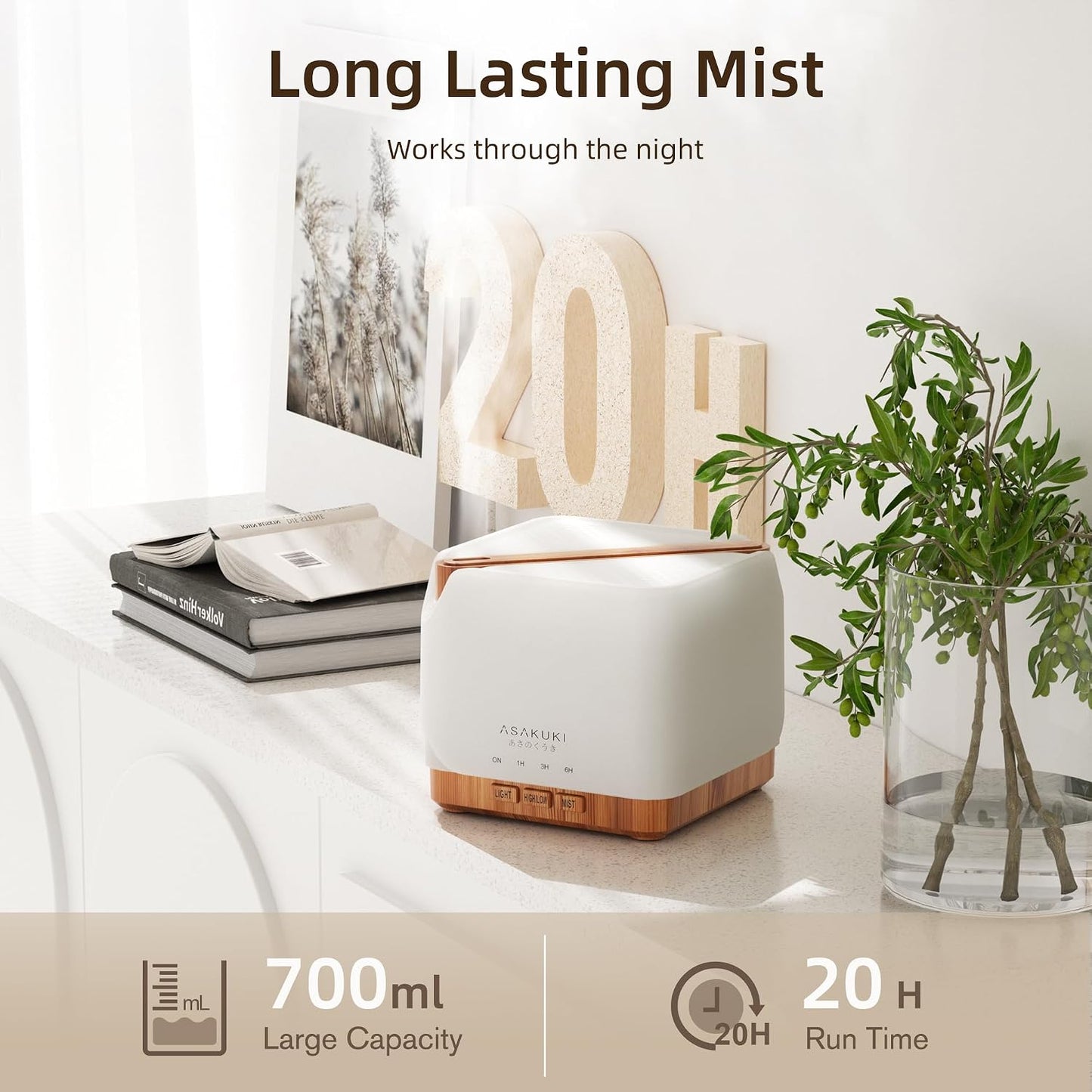 ASAKUKI Essential Oil Diffuser Smart WiFi Humidifier 700 ml | Easy Connect with Alexa and Google Home, Phone App & Voice Control, Customized Schedule Timers and LED Light