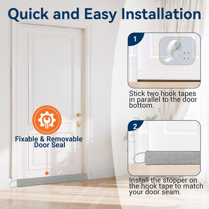 Door Draft Stopper, Heavy Duty Under Door Draft Blocker, Grey | 36’’ Weighted Door Seal, Gap Filler, Door Bottom, For Noise Light Cold Air, with Adhesive Strips, Bedroom Office Kitchen Home