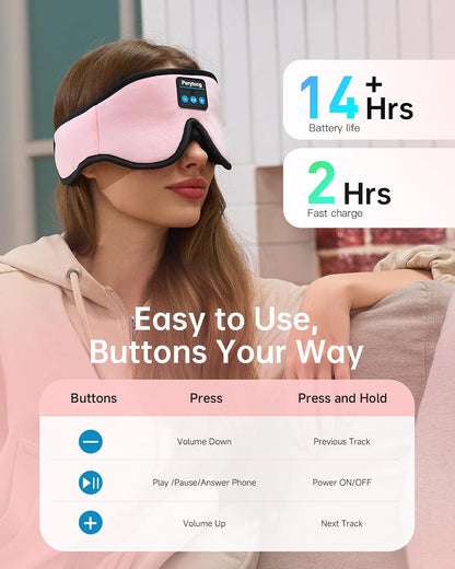 Perytong Sleep Mask with Bluetooth 5.4 Headphones, Wireless Music Sleep Eye Mask for Side Sleepers, 3D Contoured Comfort & Built-in HD Stereo Earphones, Blackout for Travel (Peach Pink)