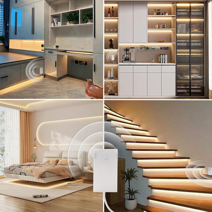 9.8Ft 90 LED Battery Operated Motion Sensor Closet Strip Lights for Stairs | Motion Sensor Cabinet Strip Lights, Motion & Night Sensor Safe Tape Light for Cupboard Wardrobe Kitchen (Cool White)