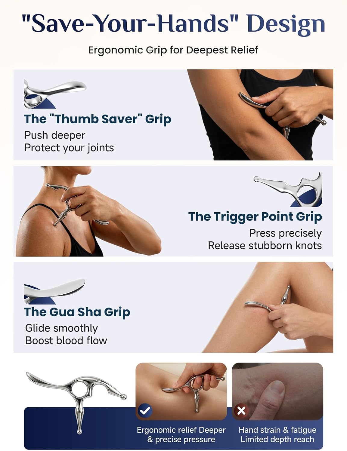 Rena Chris Trigger Point Massage Tool, Muscle Scraper Tool for Deep Tissue Pain Relief & Fascia Release, Gua Sha & Acupressure Tool with Travel Pouch & Guide