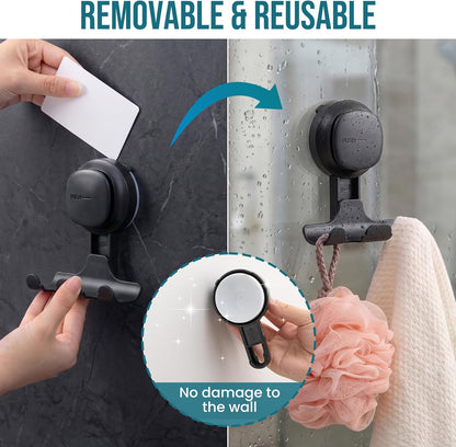 TAILI 2 Pack Upgraded Suction Cup Razor Holder for Shower Waterproof, Black | Visible Safety Indicator, Rust-Resistant Bathroom Organizer, No-Drill Glass Shower Wall Hook for Towel,Loofah,Razor,Squeegee