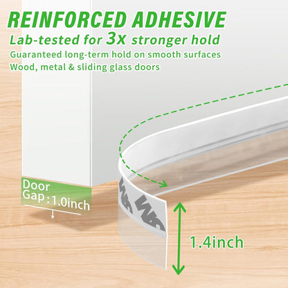 Weather Stripping Door Seal - Updated 1.4in Door Draft Stopper | Silicone Seal Strip for House and Glass Shower Doors for Windows Gaps of Collision and Side, Window Insulation for Winter
