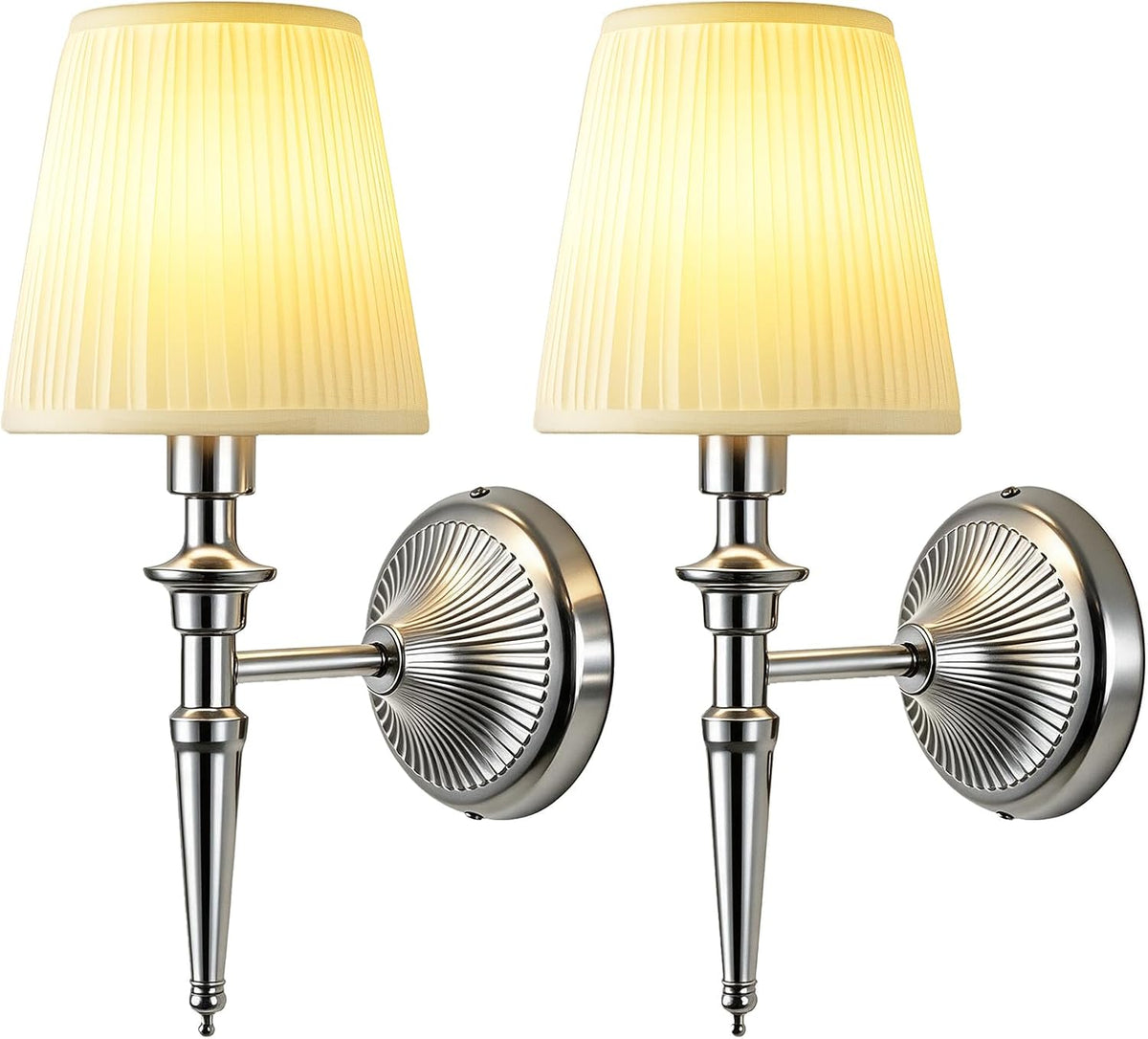 Battery Operated Wall Sconces Set of 2, Wireless Rechargeable Wall Lights with 12 RGB Colors and 3CCT Dimmable, Small Fabric LED Wall Lamps for Bedroom, Living Room, Hallway, Gold