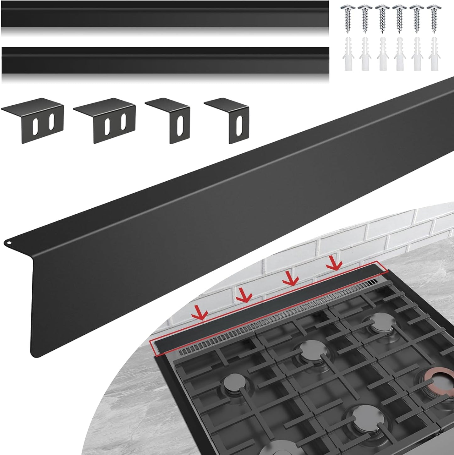30" Slide-in Range Rear Filler Kit with 2PCS Silicone Stove Gap Covers | W10113901A, Cooktop Trim Kit Between Stove and Backsplash for Whirlpool & Most Brand, Heat Resistant, Stainless Steel, Black