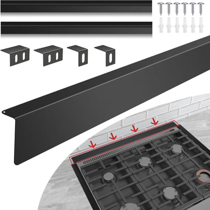 30" Slide-in Range Rear Filler Kit with 2PCS Silicone Stove Gap Covers | W10113901A, Cooktop Trim Kit Between Stove and Backsplash for Whirlpool & Most Brand, Heat Resistant, Stainless Steel, Black
