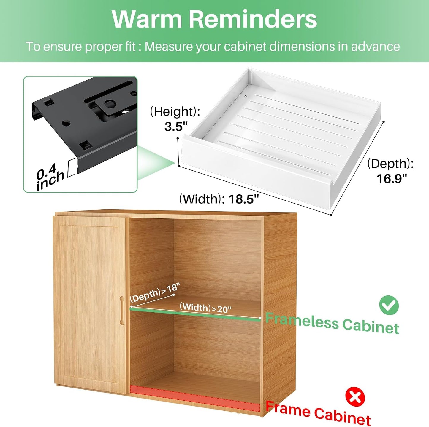 Pull out Cabinet Organizer, 21"Deep, Heavy Duty Full-Extension Slide out Drawers for Kitchen Cabinets with Nano Adhesive, Roll Out Shelf Sliding Cabinet for Pots, Bathroom, Pantry, Under Sink, White