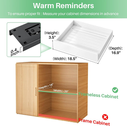 Pull out Cabinet Organizer, 21"Deep, Heavy Duty Full-Extension Slide out Drawers for Kitchen Cabinets with Nano Adhesive, Roll Out Shelf Sliding Cabinet for Pots, Bathroom, Pantry, Under Sink, White