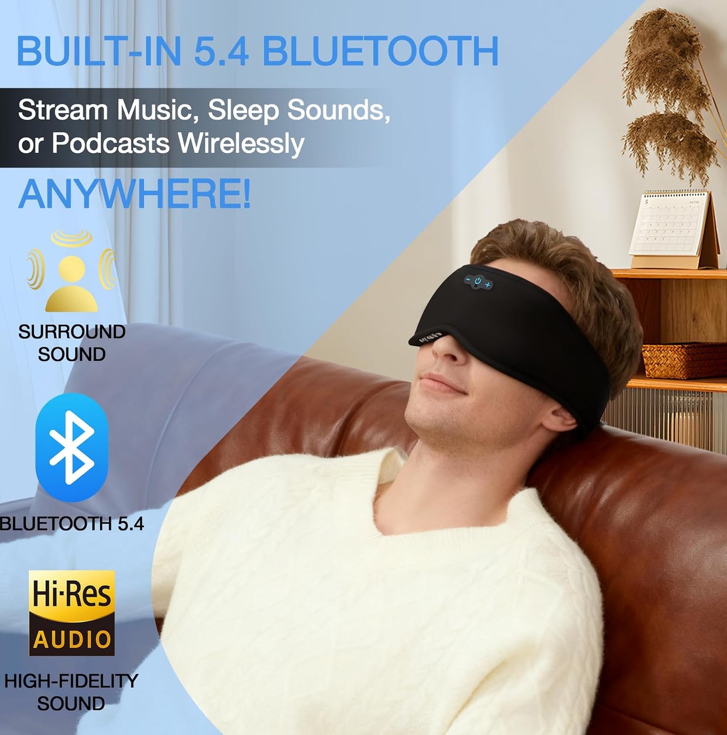 Bluetooth Sleeping Headphones, Bluetooth 5.4 Sleep Mask, Ultra-Thin Stereo Speakers, Fully Enclosed Pressure-Relieving Design, The Best Gift