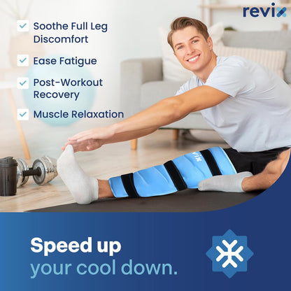 REVIX Large Leg Ice Pack Reusable, Gel Ice Wrap with 3 Straps for Leg, Hip, Thigh, Knee and Shin, Cold Compress Therapy for Post-Workout Recovery, Navy