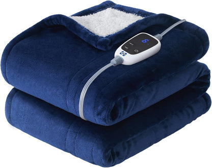 Sealy Electric Throw Blanket Heated Flannel & Sherpa Auto Shutoff 50"x60"