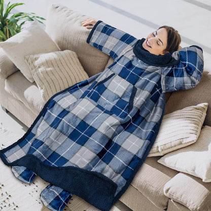 PAVILIA Fleece Blanket with Sleeves, Foot Pockets for Women Men Adults, Plush Wearable Blanket Throw Wrap, Warm Snuggle Blanket Robe, Cozy Gift Ideas Wife Mom, Dark Purple