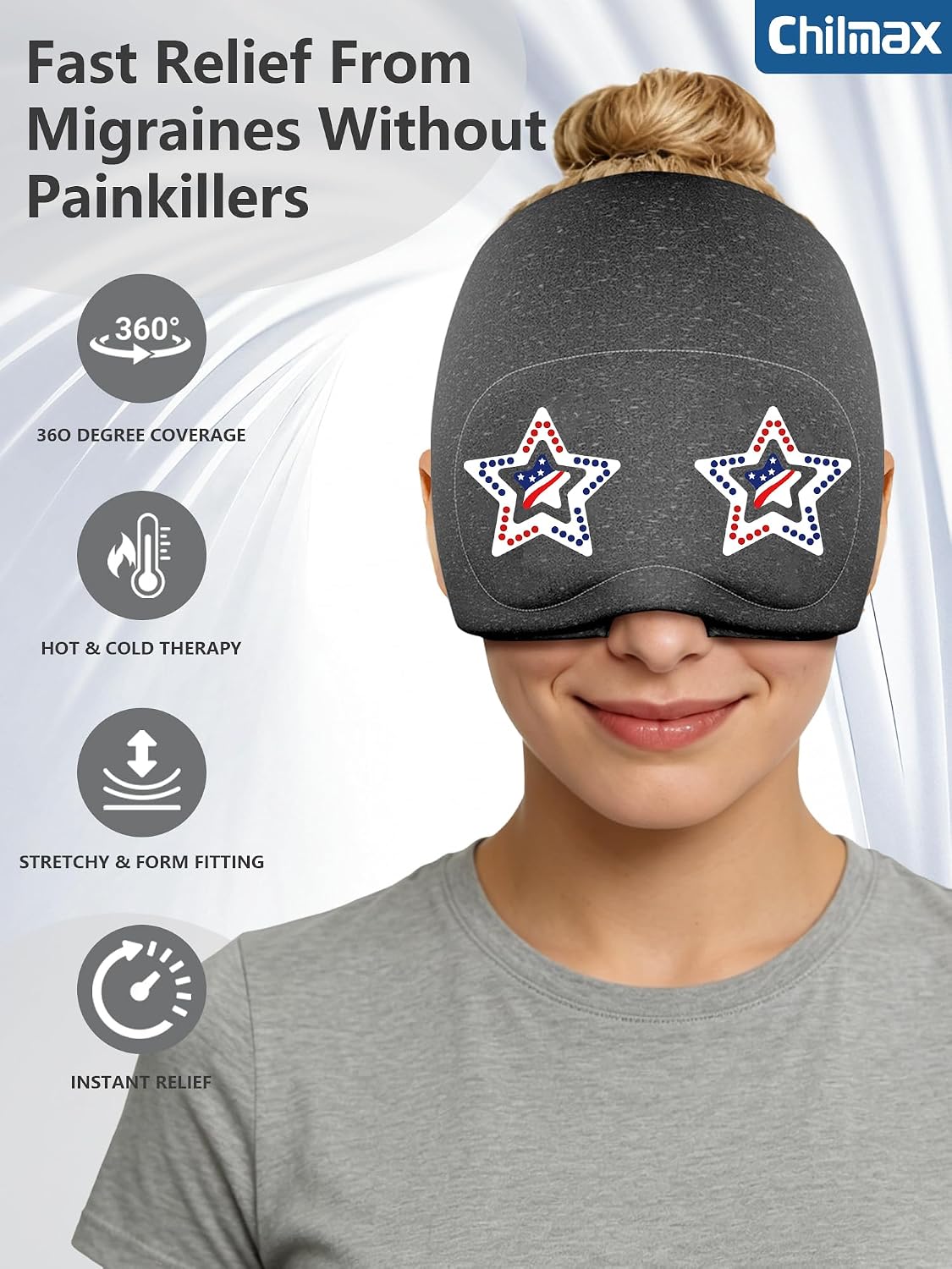 Migraine Relief Cap with Slide-Up Eye Mask, Headache Relief Ice Hat | Compression Head Face Ice Pack, Reusable Hot & Cold Gel Wrap for Hangover, Stress, Tension,Puffy Eyes, for Men Wemen Gift