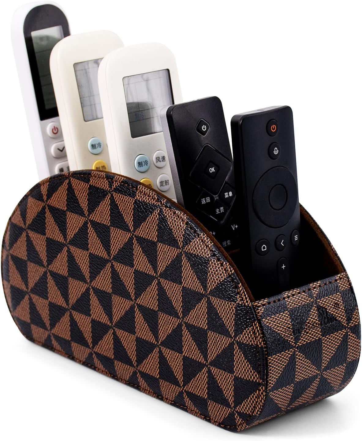 Remote Control Holders Organizer Box with 5 Compartment PU Leather Caddy | Multi-functional Office Desk Storage Caddy Store Tv Remote for Media Player,Brush,Pencil,Glassees&Office Supplies