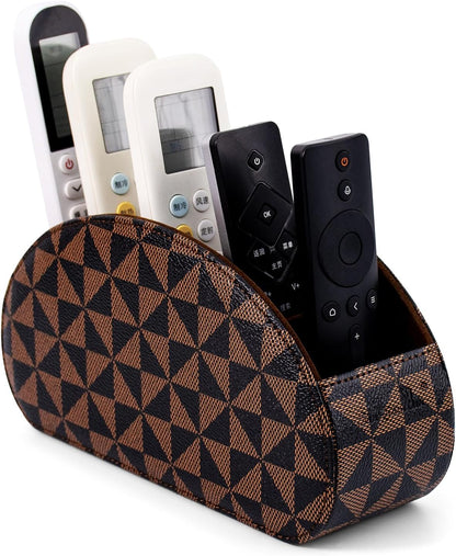 Remote Control Holders Organizer Box with 5 Compartment PU Leather Caddy | Multi-functional Office Desk Storage Caddy Store Tv Remote for Media Player,Brush,Pencil,Glassees&Office Supplies