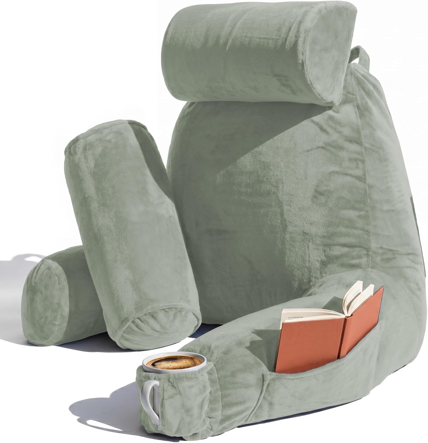 Nestl Reading Pillow with Shredded Memory Foam, Designed for Sitting Up in Bed and Couch, Back and Arms Adjustable Support for Adult & Teens Backrest Pillows for Reading, with Washable Cover Dark Grey