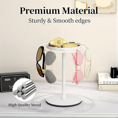 LSK Metal Sunglasses Organizer, Glasses Holder Stand with Storage Tray | Eyeglasses Holder with Anti-Slip Pads for Tabletop, Desk, Dresser, Matte Black