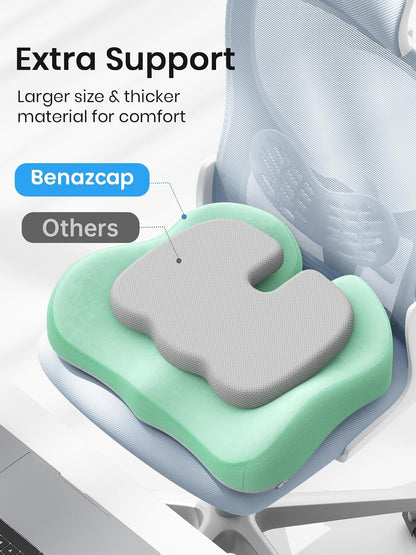 Benazcap Seat Cushion - Memory Foam Car Seat Pad - Sciatica & Lower Back Pain Relief - Car Seat Cushions for Driving - Road Trip Essentials for Drivers, Green