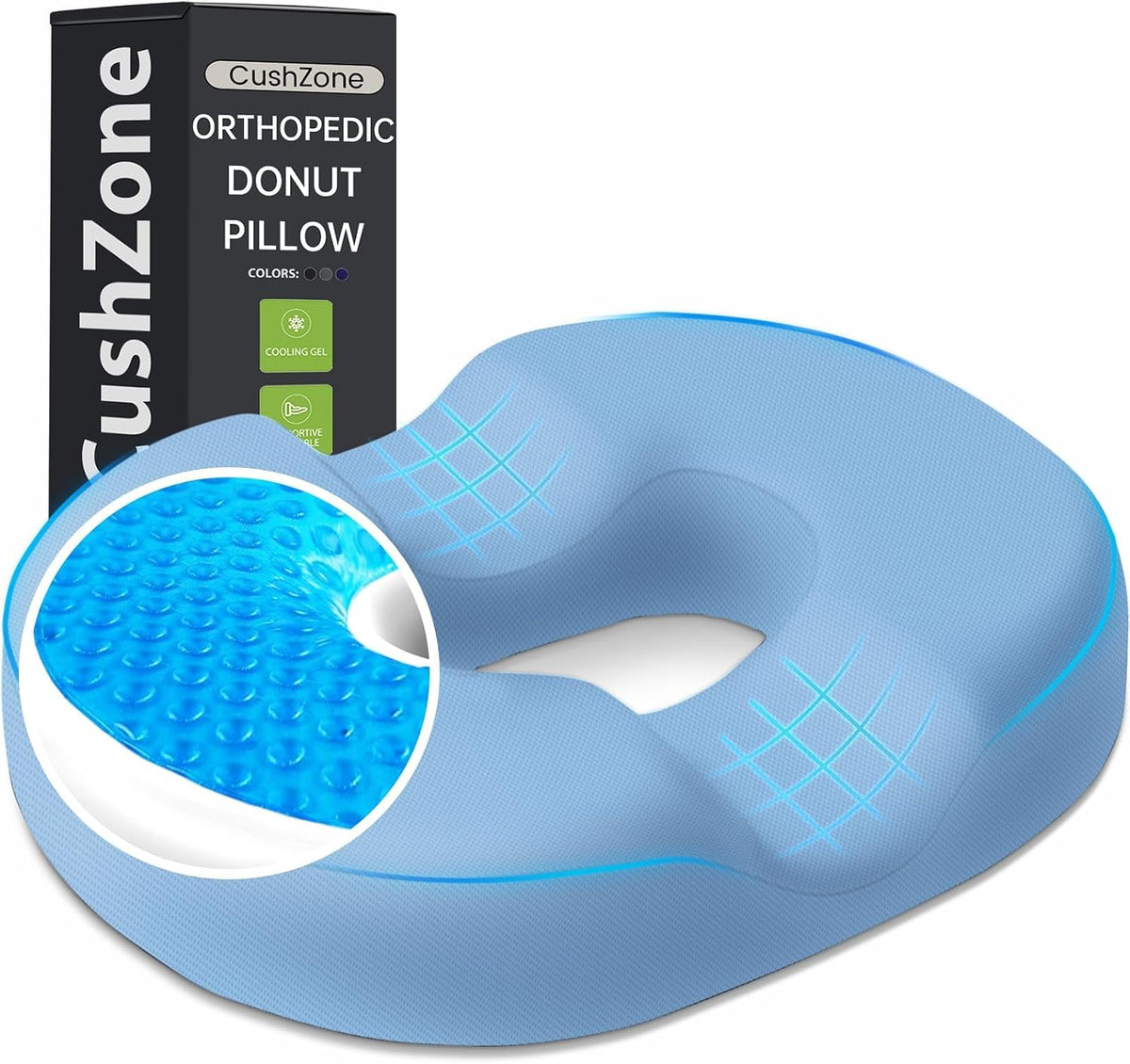 Donut Pillow Seat Cushion, Cooling Gel Memory Foam Chair Cushion, Black