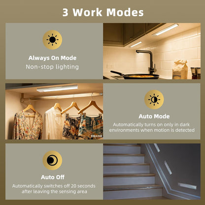 4 Pack Under Cabinet Lighting, Rechargeable Motion Sensor Light Indoor, Wireless Dimmable Magnetic Closet Lights, 32 LED Under Counter Lights for Kitchen, Wardrobe, Stairs, White Light
