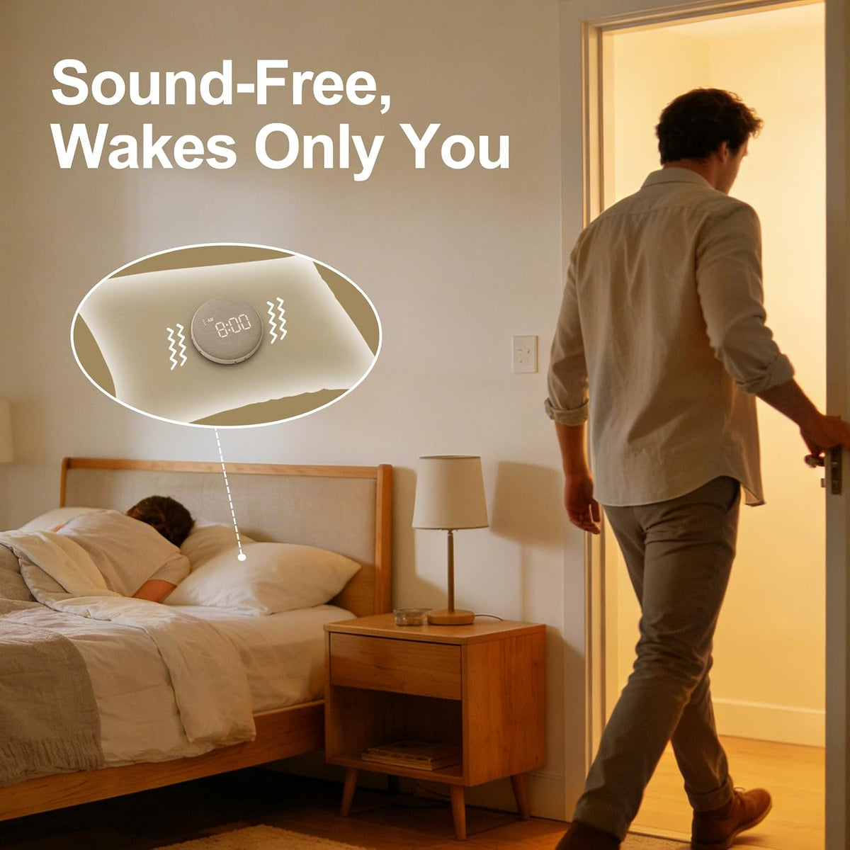 REACHER Travel Vibrating Alarm Clock for Heavy Sleepers, Dual Alarm