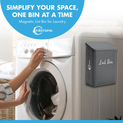 Magnetic Lint Bin for Laundry Room – Black Metal Lint Holder with Lid – Wall Mount & Magnetic Trash Can – Modern Farmhouse Style for Laundry Room Organization and Storage