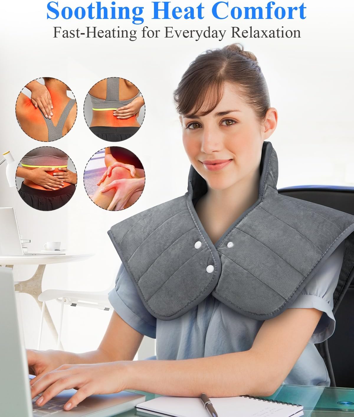 Heating Pad for Neck Shoulders and Back - 6 Heat Levels 4 Timers Auto-Off