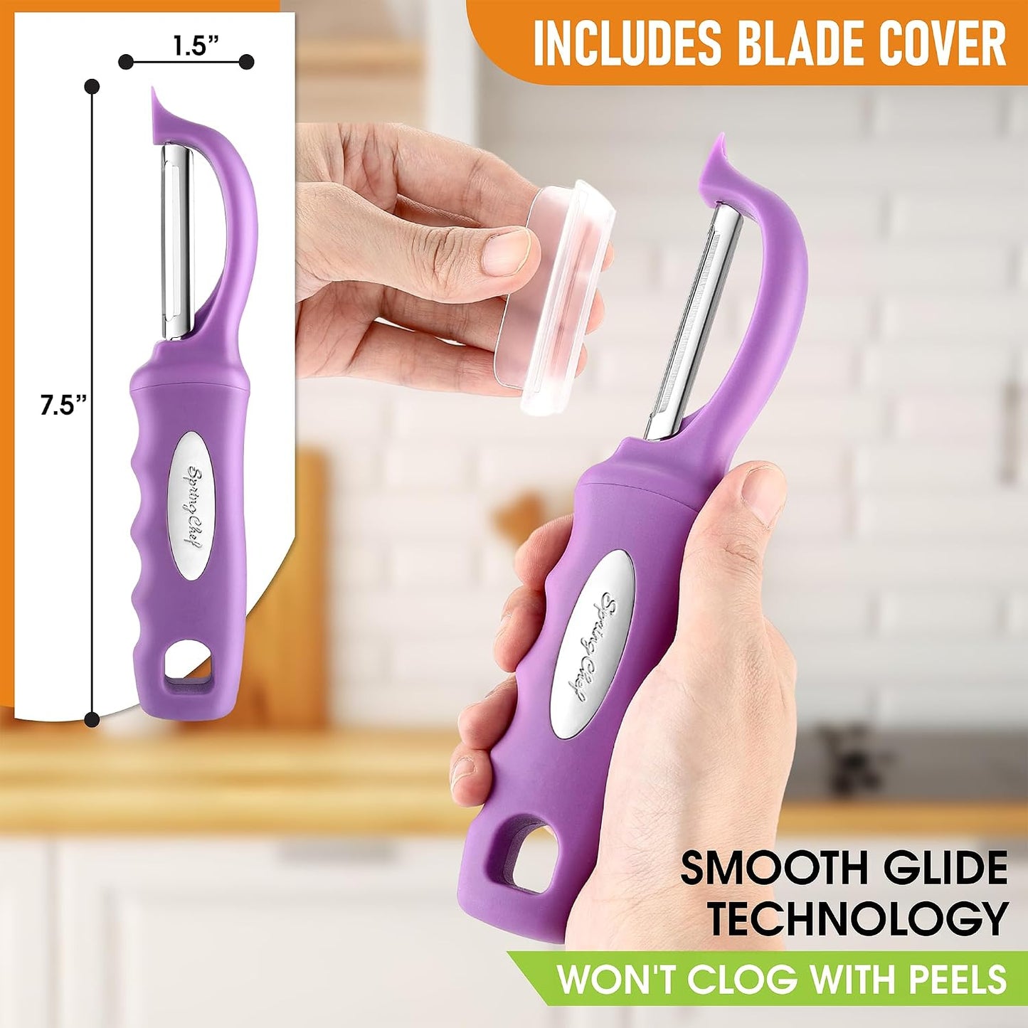 Spring Chef Swivel Potato Peeler for Kitchen w/ Soft Grip Handle, Mango | Premium Vegetable Peeler w/ Sharp Stainless Steel Blades, Multifunctional Food Peeler for Apple, Carrot, Cucumber, Fruit