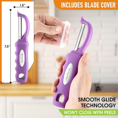 Spring Chef Swivel Potato Peeler for Kitchen w/ Soft Grip Handle, Mango | Premium Vegetable Peeler w/ Sharp Stainless Steel Blades, Multifunctional Food Peeler for Apple, Carrot, Cucumber, Fruit
