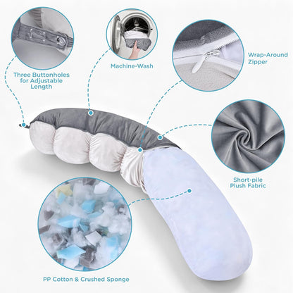 Ergonomic Reading Pillow with Arm & Back Support, U-Shaped | Long Round Lap Pillow, For Side Sleep, Crochet, Game, Work, Siting In Bed & Sofa, Short-pile Fabric, Memory Foam, Dark Grey