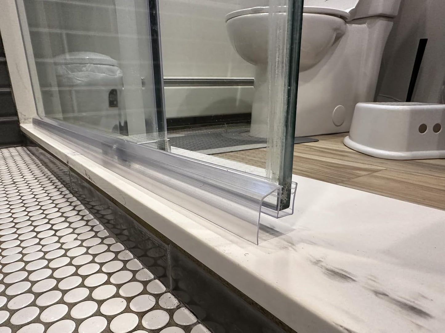 Bathroom Shower Glass Door Bottom Seal Strip, 2PCS 36 Inch Long Clear PVC Seal Strips for 5/16"(8mm) - 3/8"(10mm) Thick Framless Glass Door Panel
