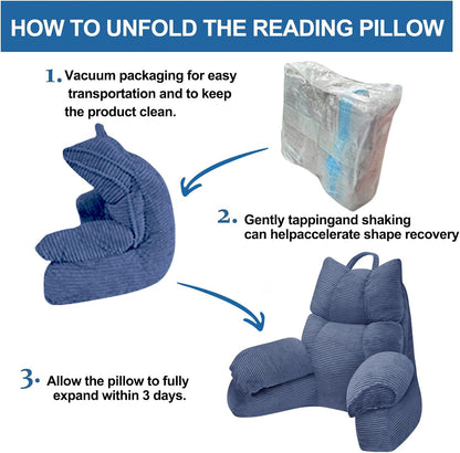Reading Pillow for Bed with Arms, Back Support, Memory Foam（Grey Black） | Reading Pillow for Bed with High Arm Rests, Back Support Pillow for Sitting Up, Shredded Memory Foam for Reading, TV & Gaming