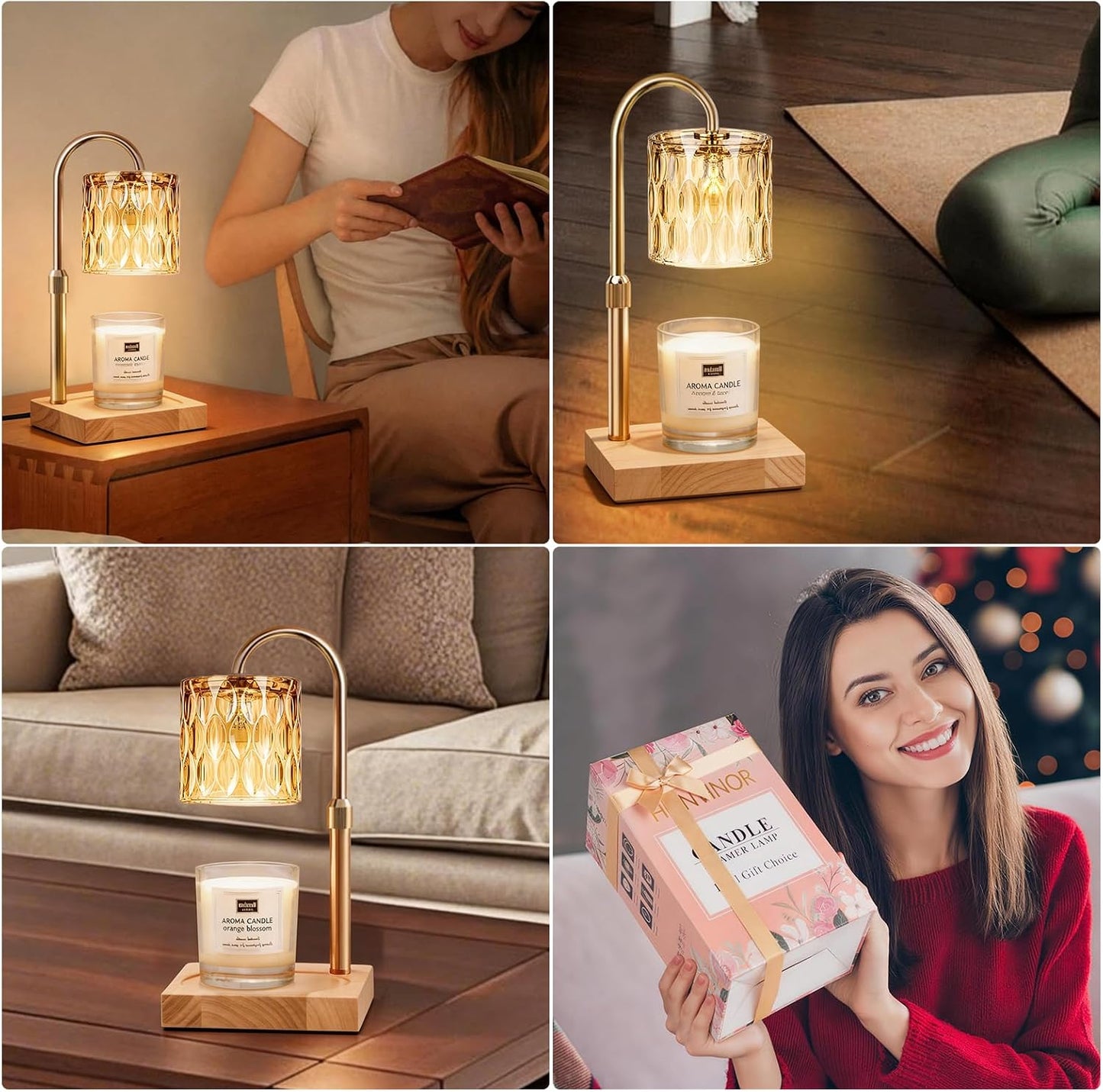 Candle Warmer Lamp, Candle Warmer Light with Timer & Dimmer, Candle Warmer Lamp Adjustable Height, Compatible with Jar Scented Candles, Candle Warming Lamp with 3 Bulbs for Home Decor