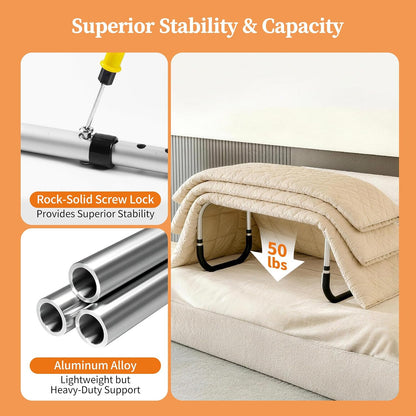 Blanket Lifter for Feet, Height Adjustable Blanket Lifters for Foot of Bed with Non-Slip Foam & 4 Quilt Clips, Aluminum Alloy Bed Cradle for Feet Surgery Recovery, Arthritis