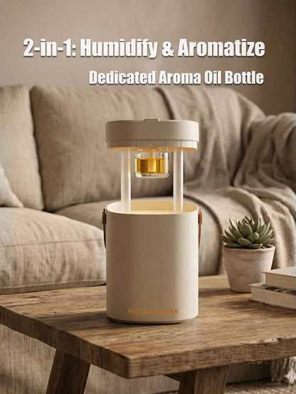Humidifier for Bedroom, 2L Cool Mist Humidifier with Essential Oils Diffuser and Nightlight, Top Fill Humidifiers for Home, Auto Shut-Off, Carry Handle, Quiet Easy to Fill & Clean for Home