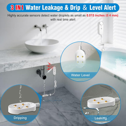 Water Leak Detectors 2 Pack, 100 dB Sump Pump Alarm, 78 Inch Cable | Drip and floor flood detection, high water alert for sump pits, 4 volume levels, water heater and washer areas, no WiFi