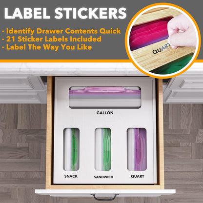 SpaceAid Bag Storage Organizer for Kitchen Drawer, Bamboo Organizer, Compatible with Gallon, Quart, Sandwich and Snack Variety Size Bag (1 Box 4 Slots)