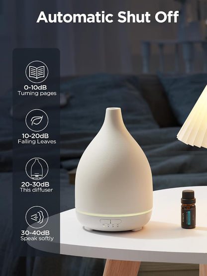 InnoGear Oil Diffuser, 300ML Ceramic Diffuser for Essential Oils Handcrafted Aromatherapy Diffuser Ultrasonic Cool Mist Humidifier with 4 Timers Waterless Auto Off for Room Office, White