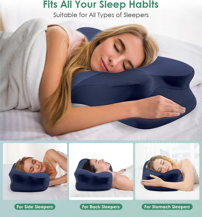 DONAMA Contour Cervical Neck Pillow for Neck Pain Relief | Queen,Ergonomic Dual-Height,Odorless Memory Foam,Side/Back/Stomach Sleepers,Cooling Hypoallergenic Cover,OEKO-TEX Certified