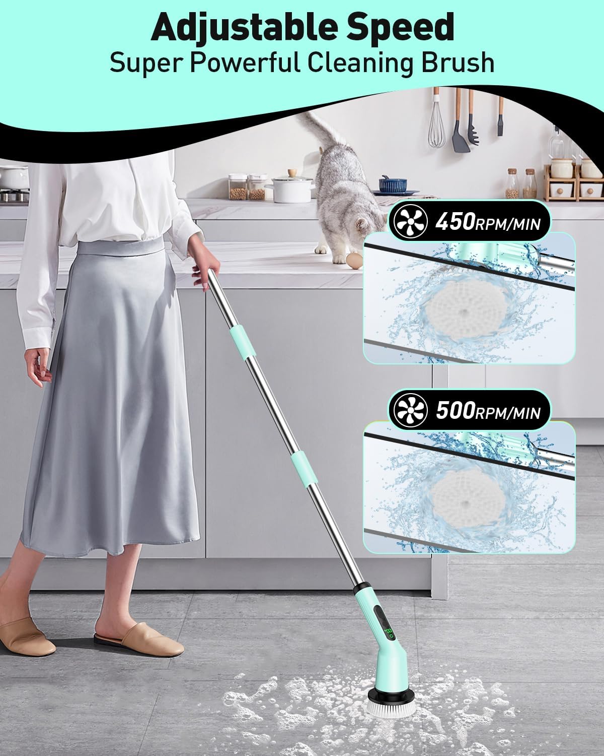 Electric Spin Scrubber, Shower Scrubber Cordless Scrub Brush, Green