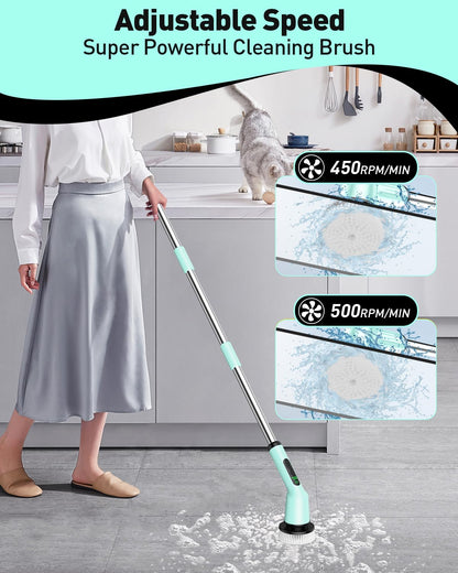 Electric Spin Scrubber for Bathroom, Shower Scrubber with Long Handle | Shower Cleaner Brushes, IPX7 Waterproof & 2 Speed, 3 Brush Heads, 90min Runtime, Bathroom Cleaning Supplies for Toilet Tub
