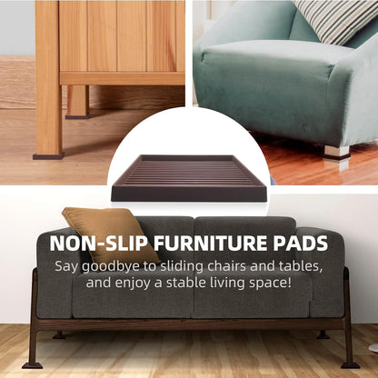 CalPalmy Non-Slip Furniture Pads - Set of 8 Brown 5x5 Square Rubber Anti-Skid Caster Cups for Couch, Chair, Bed, and Furniture Legs - Durable Floor Grip Coasters to Prevent Sliding
