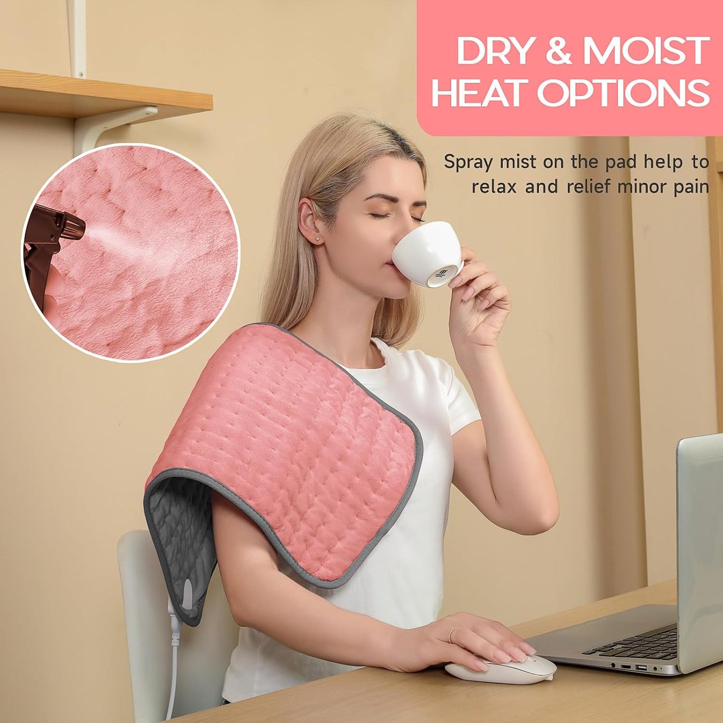 Heating Pad for Period Cramps, Heating Pad for Back/Neck/Shoulder Muscle Pain, 6 Heating&4 Timer Setting, Auto Shut Off, Dry/Moist Heat & Machine Washable, Gray Birthday Christmas Gifts for Women Mom