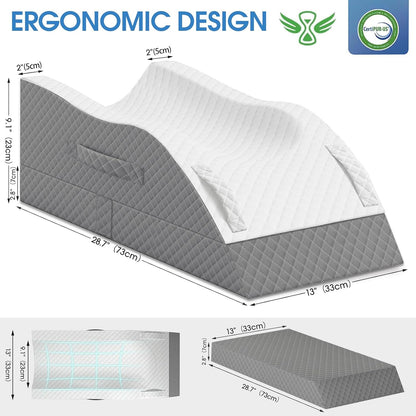 TranquilRelax Leg Elevation Pillows for After Surgery, Wedge Pillow, Grey | Memory Foam, All-around Knee & Ankle Support for Swelling, Height-adjustable, Nop-Slip Bottom, Washable Cover, Single-leg