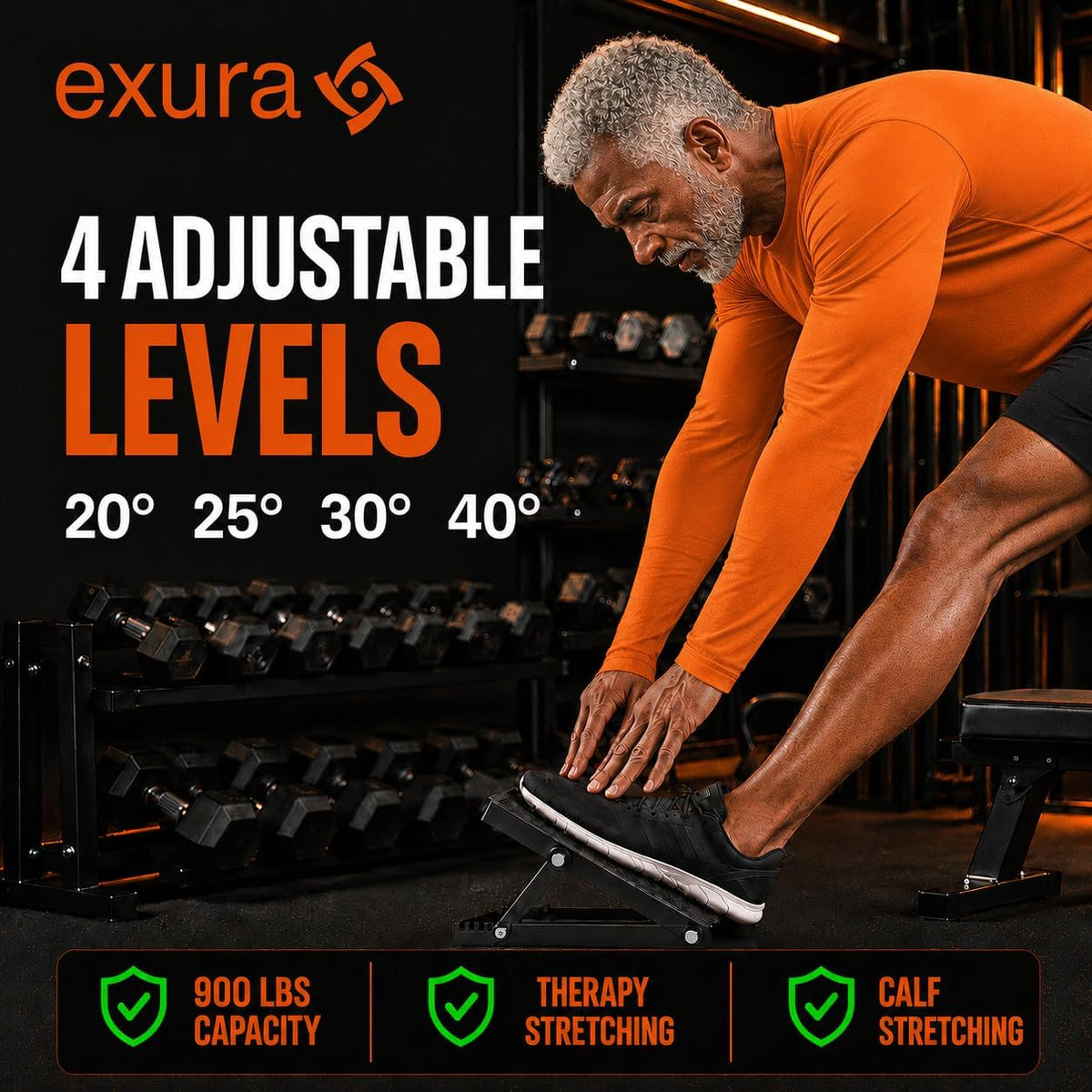 EXURA Adjustable Wide Slant Board for Squats, Squat Wedge & Calf Stretcher