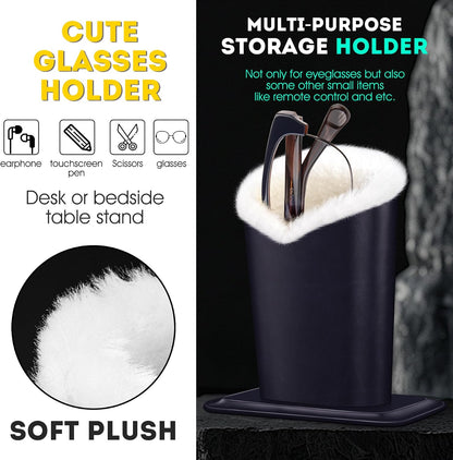 Plush Lined Eyeglasses Holder, PU Leather Glasses Stand Case