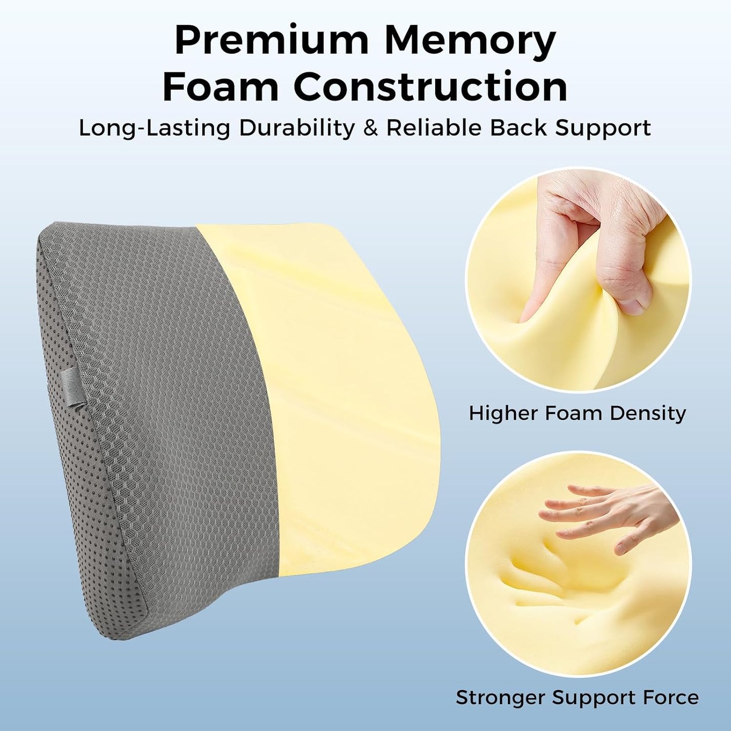Lumbar Support Pillow for Car & Office Chair - High-Density Memory Foam Back Cushion for Sciatica & Lower Back Pain Relief - Non-Slip Support for Long Commutes & Desk Workers (Black)