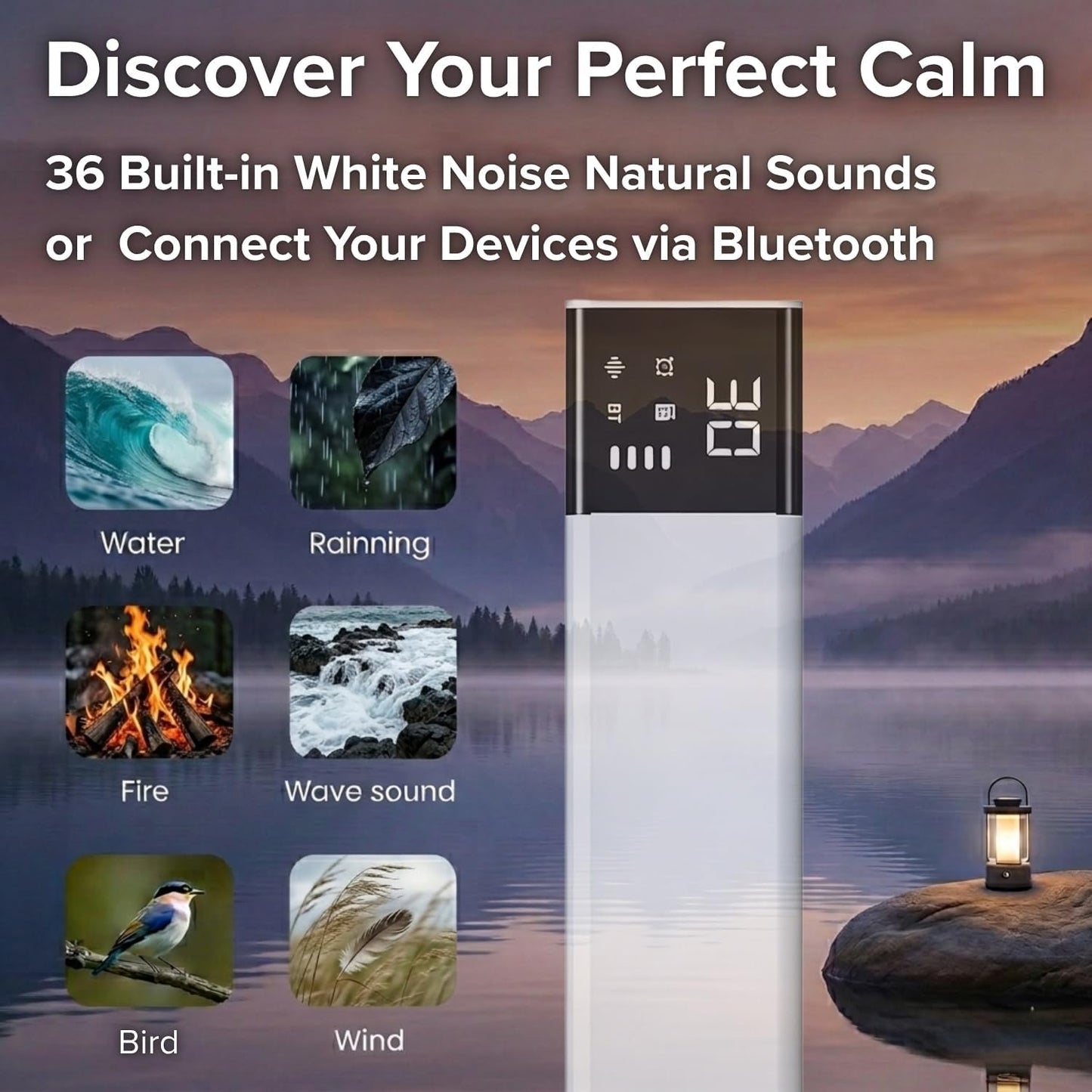Under Pillow Speaker for Sleeping, Bone Conduction Sleep Speaker for Side Sleeper - 36 Built-in White Noises Natural Sounds, Wireless Bluetooth, TF Card Slot, Auto Off Timer, Portable Bedside Device