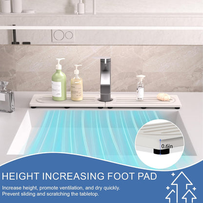 Faucet Mat for Kitchen Sink, Water Absorbent Kitchen Faucet Mat, Durable Sink Splash Guard with Raised Feet, Diatomite Fast Drying Kitchen Sink Faucet Mat, Bathroom Stone Drying Tray for Counter
