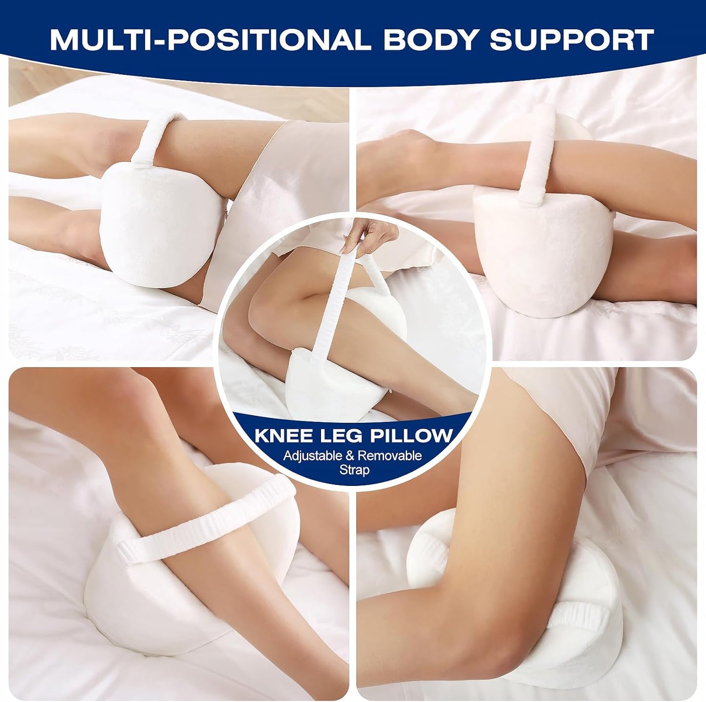 Knee Leg Pillow for Side Sleepers Leg Pillow for Side Sleeping with Strap-100% Memory Foam Wedge Contour Spacer Cushion for Back,Hip Knee Pregnancy Sciatica Pain Relief Free Sleep Mask Ear Plugs Grey